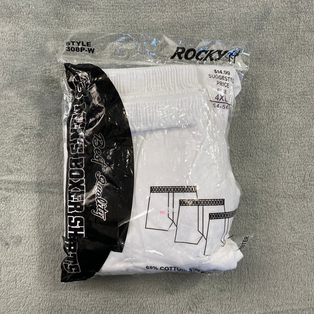 SOLD- VTG Rocky Mens Boxer Shorts Style 308P‎ W White 4XL 54-56 Lot of 4